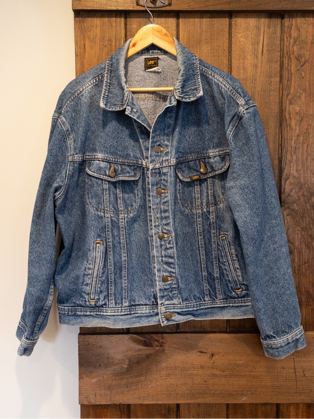 Vintage 80's Lee Denim Jean Trucker Jacket USA Made Zig Zag Stitch Workwear XL